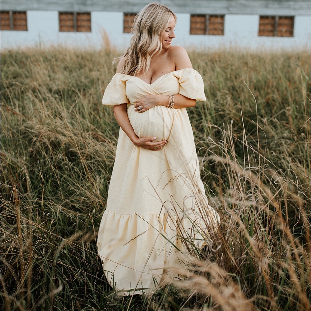 Lulus Yellow Maxi Puff Sleeve Dress - size small